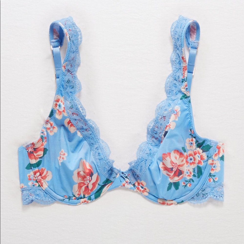 aerie “HAPPY” Unlined Floral Bra